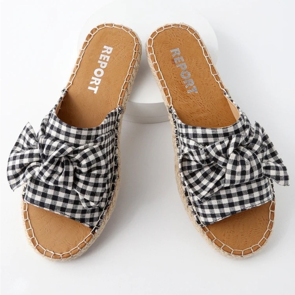 Lulu’s Report Camrin Black And White Gingham Bow Sandals - Picture 1 of 5